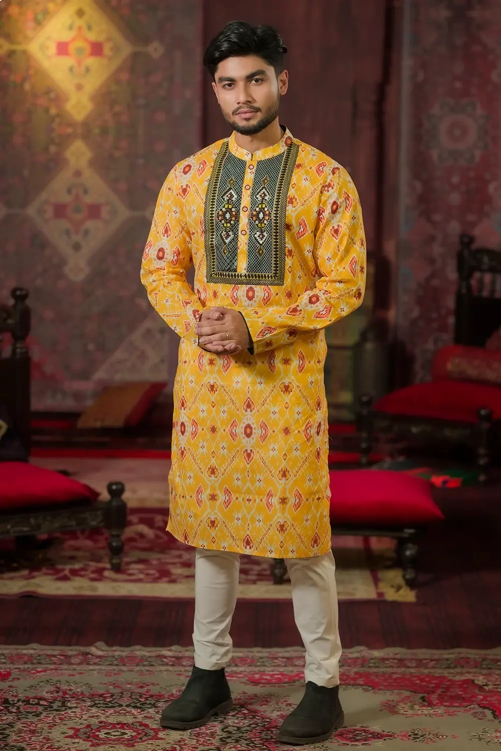 Men’s Knee-Length Slab Silk Digital Print Panjabi